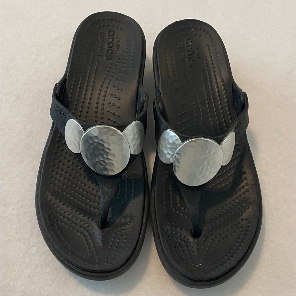 CROCS Black Sandals with Metallic Accents